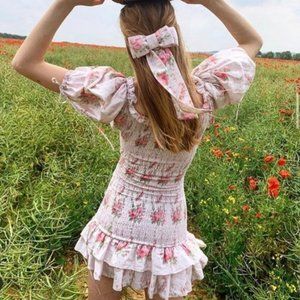 Womens Floral Ruffled Smocked Mini Dress Size 2